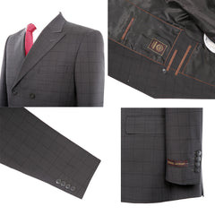 Men's Windowpane Double Breasted 6 Buttons 3-piece Classic Fit Suit