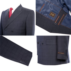 Men's Windowpane Double Breasted 6 Buttons 3-piece Classic Fit Suit