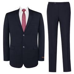 P&L Men's Slim Fit Wool Blend 2-Piece Suits Single Breasted 2 Button Dress Flat Front Pants Set