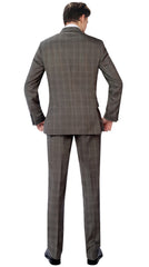 P&L Men's 2-Piece Classic Fit Double Breasted Peak Lapel Windowpane Suit