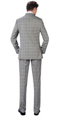 P&L Men's 2-Piece Classic Fit Double Breasted Peak Lapel Windowpane Suit