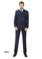 Men's Windowpane Double Breasted 6 Buttons 3-piece Classic Fit Suit