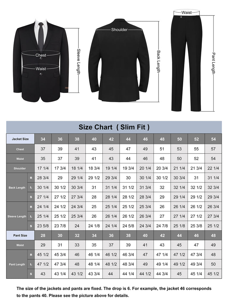 How does the P&L men's suit size chart work?