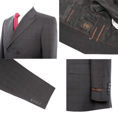 Men's Windowpane Plaid Double Breasted 6 Buttons 3-piece Classic Fit Suit