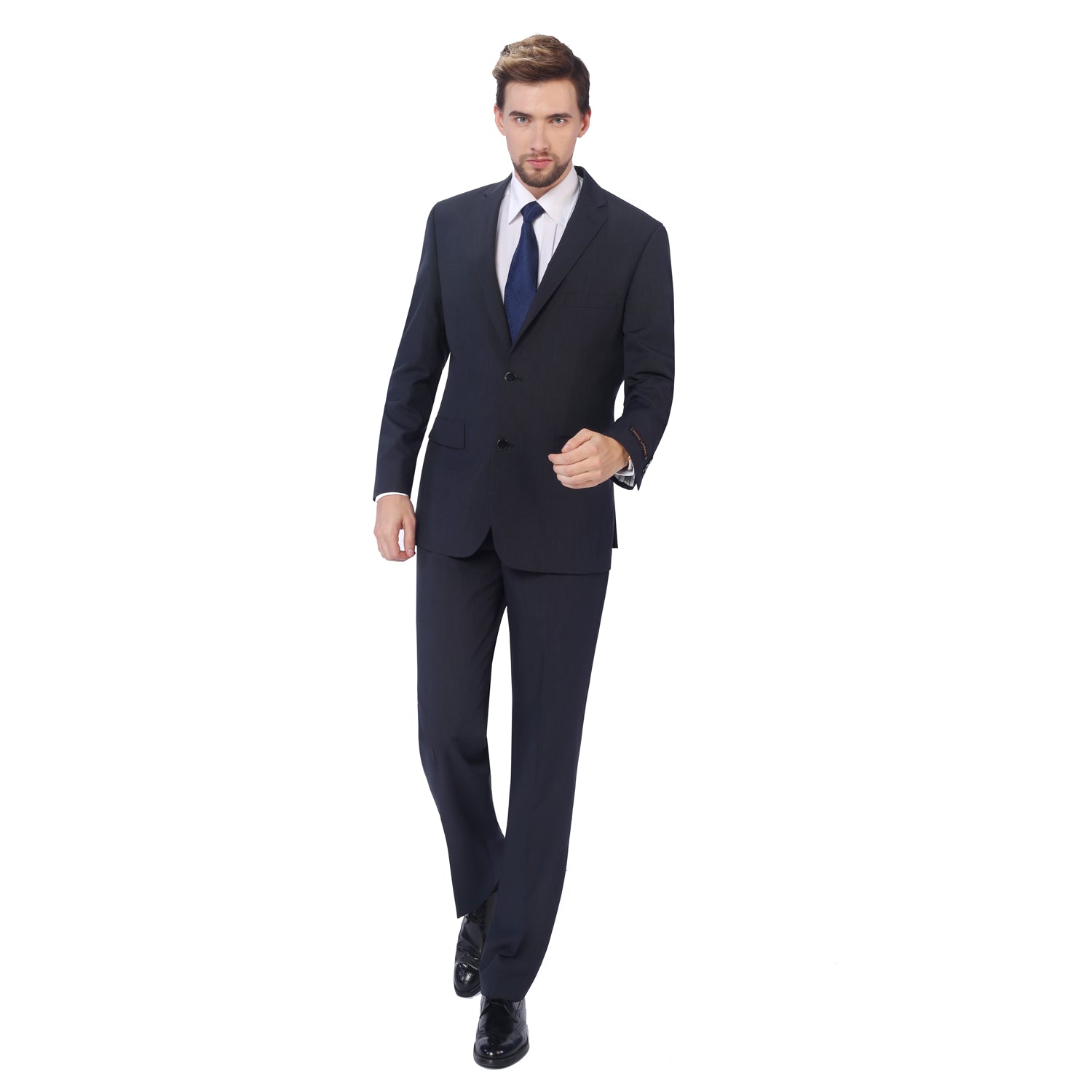 Men's Classic Fit 2 Piece Premium Wool Blend Business Solid Suit