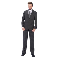 P&L Men's 2 Piece Wool Blend Suits Classic Fit - Single Breasted Two Button Jacket and Pants Set