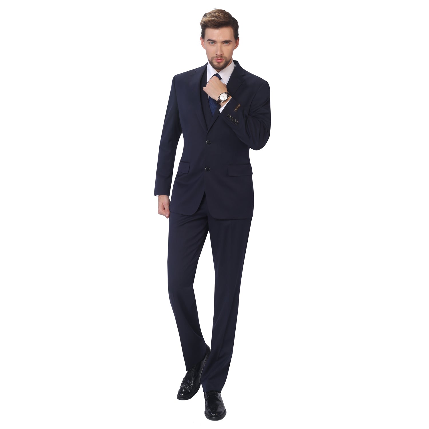 P&L Men's Suit 3-Piece Slim Fit Premium Wool Blend Business Blazer Dress