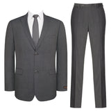 P&L Men's Slim Fit Wool Blend 2-Piece Suits Single Breasted 2 Button Dress Flat Front Pants Set