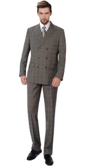 P&L Men's 2-Piece Classic Fit Double Breasted Peak Lapel Plaid Suit