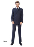 Men's Windowpane Plaid Double Breasted 6 Buttons 3-piece Classic Fit Suit