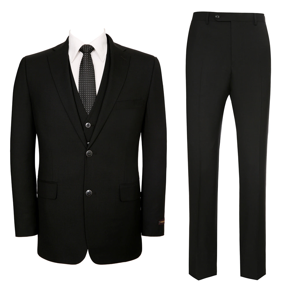  Black Men's Wool Blend 3-Piece suits
